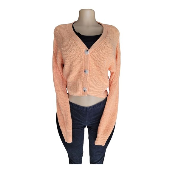 Urban Outfitters Peach Knit Button-Up Cropped Cardigan Sweater L/S Womens L - Picture 1 of 5